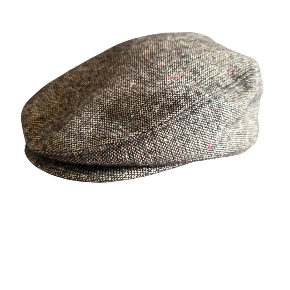 Vintage Made in USA Tweed Flat Cap Brown Flecked Wool Blend Driving Hat Large